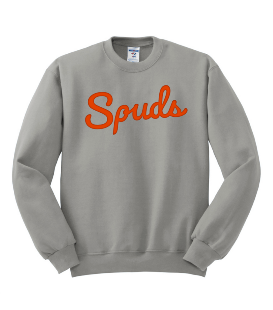 24 Spuds Puff Print Cursive Crewneck Sweatshirt – First Ave 24 Spuds Puff Print Cursive Crewneck Sweatshirt – First Ave