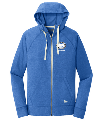 Blue ladies full zip with the Education Minnesota Moorhead logo embroidered on the left chest.